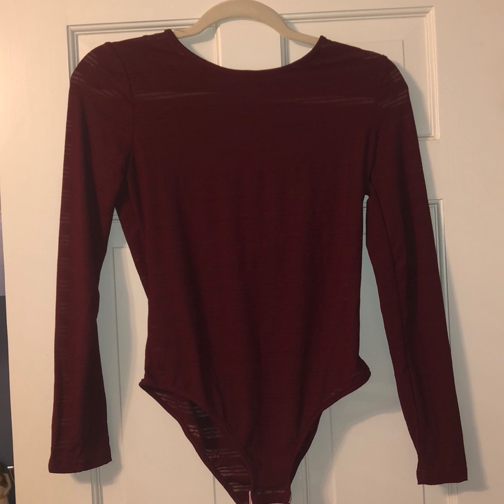 Maroon sheer striped bodysuit